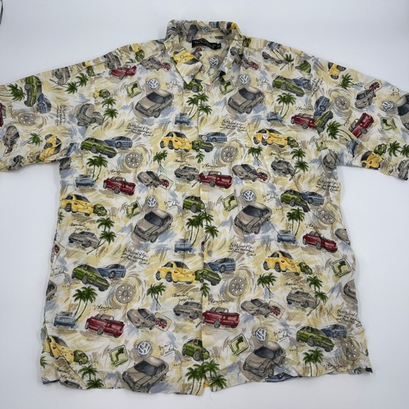 Tori Richard Mens XL Button Down Shirt Volkswagen Cars Palm Trees Hawaiian Style